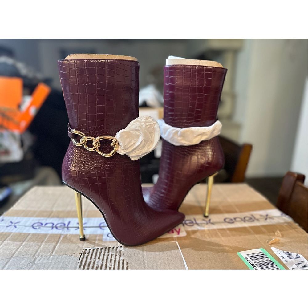 London Rag Nicole Croc Patterned High Heeled Ankle Boots